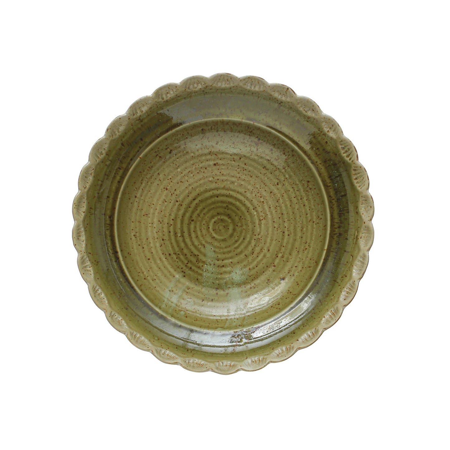 Stoneware Bowl w/ Scalloped Edge, Reactive Glaze, Green