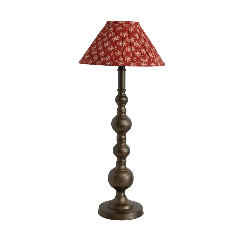 Lamp Tabletop Metal Candlestick Pleated Cotton Floral Chintz Shade