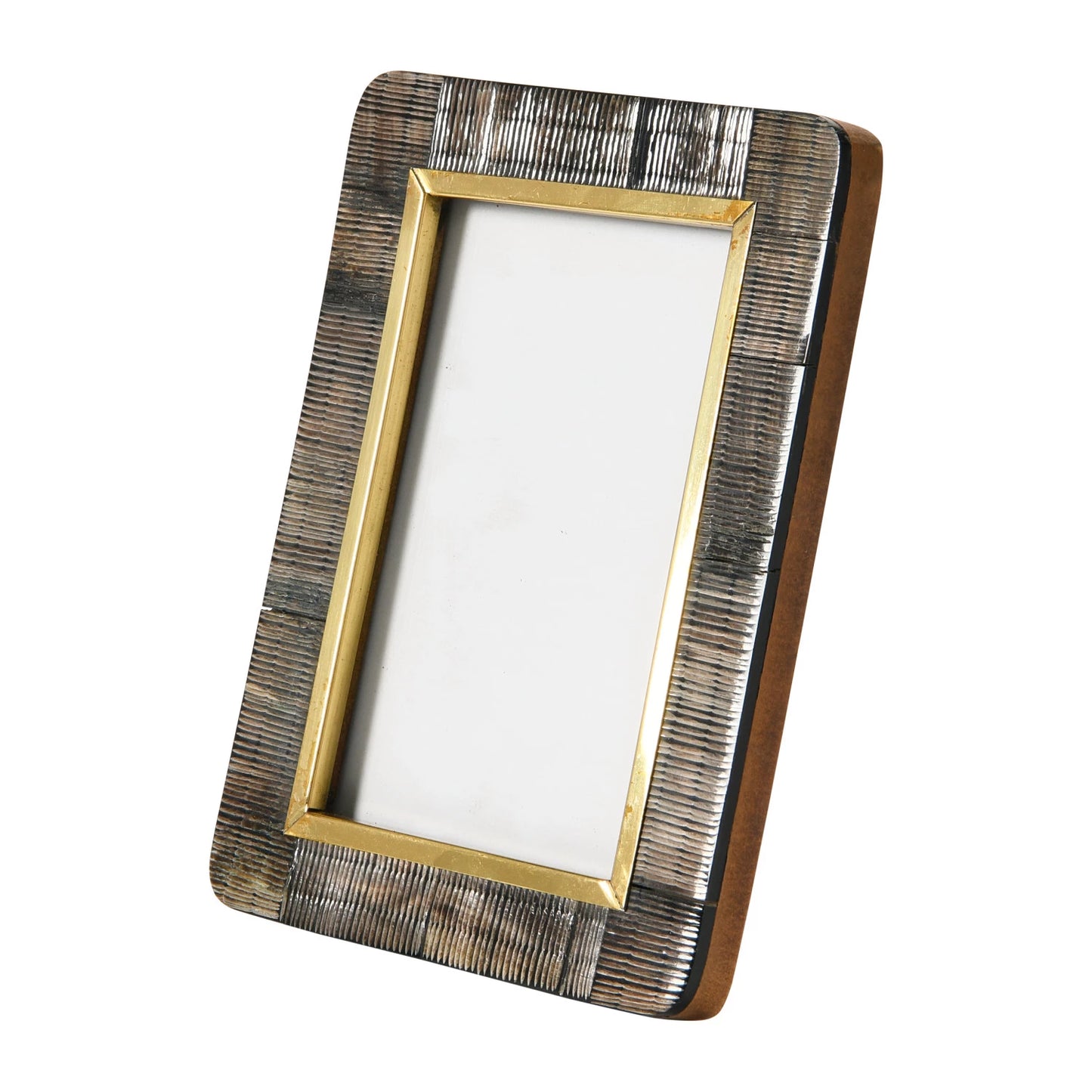 Frame Carved Natural Horn & Brass Black Holds 4"x 6"