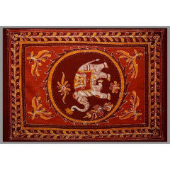 Tapestry Single Size White Elephant Batik Red/orange