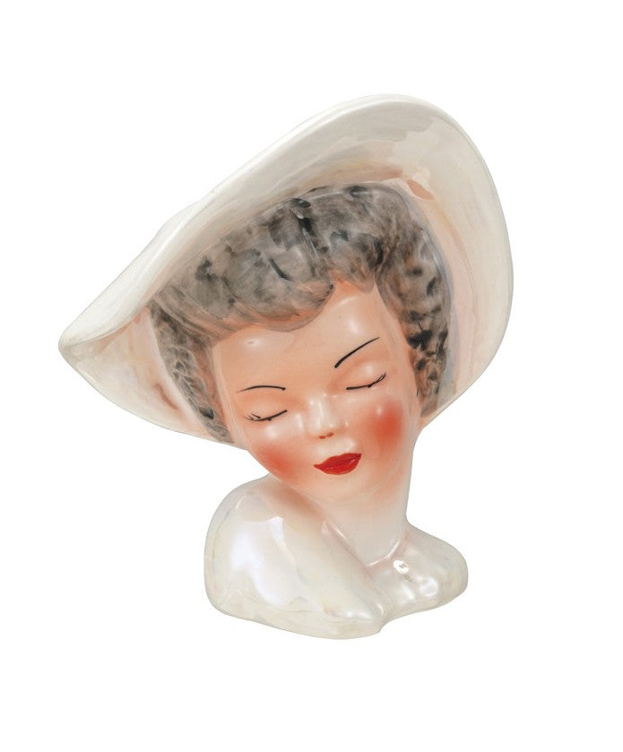 Vase Vintage Reproduction Lady with Hat Shaped 7"