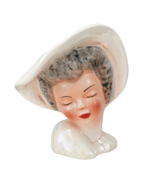 Vase Vintage Reproduction Lady with Hat Shaped 7"