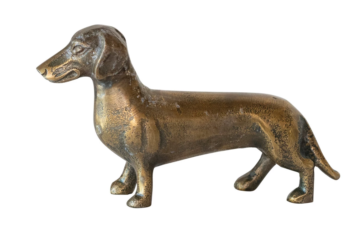 Decor Figurine Cast Aluminum Dachshund Brass Finish