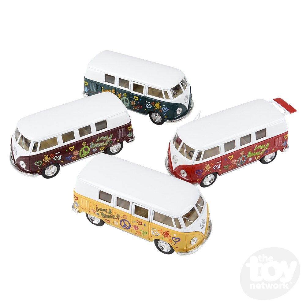 Diecast Pullback - VW Bus - Flower Power - 1962 - 5" - Sold Individually