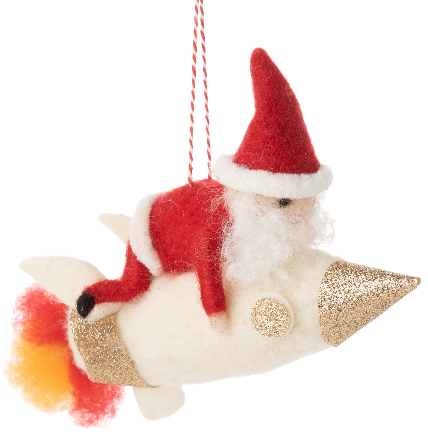 Ornament - Felt Santa on Rocket Ship