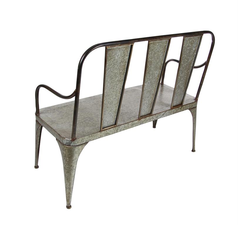 Silver Metal Outdoor Farmhouse Bench