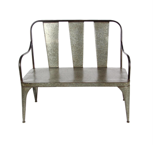 Silver Metal Outdoor Farmhouse Bench