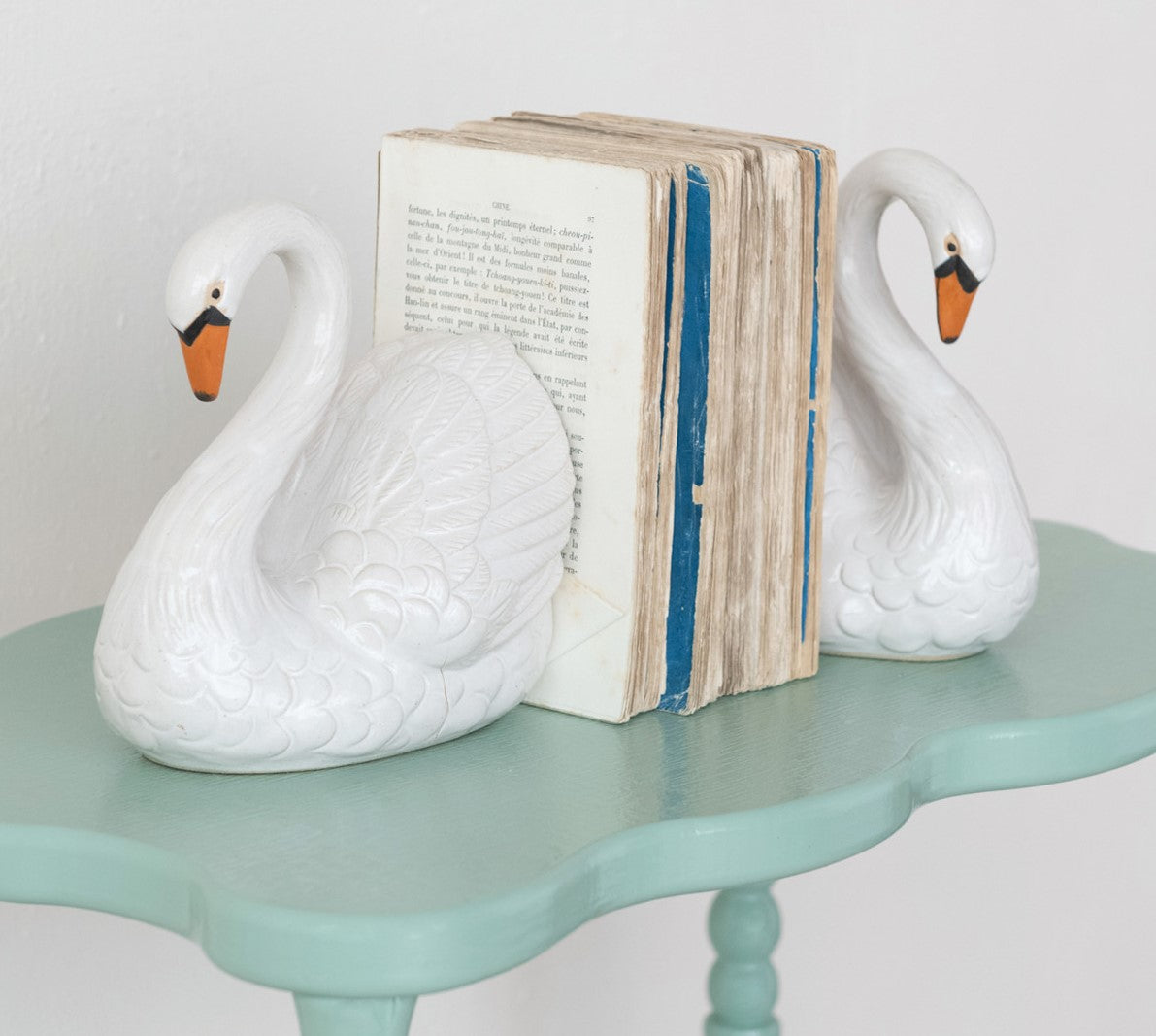 Bookends Stoneware Swan Shaped White, Orange & Black (Sold as Pair)
