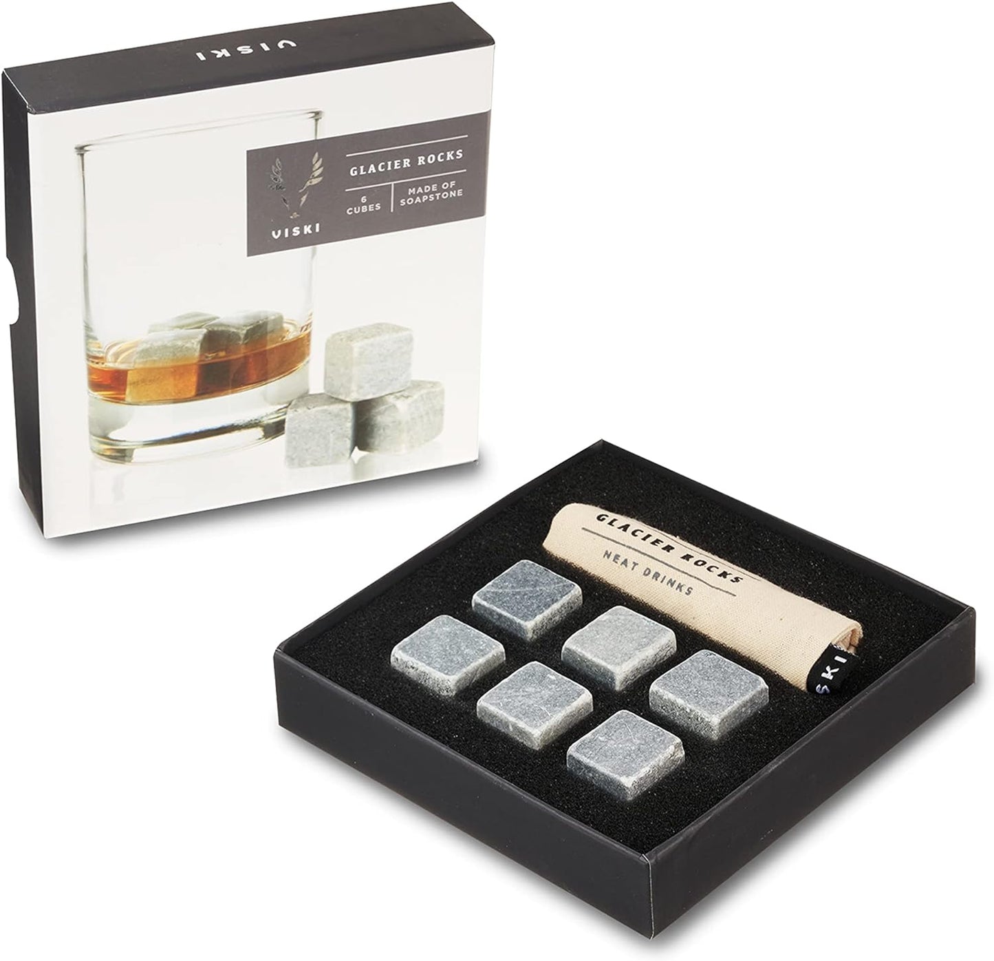 Whiskey Stones - Soapstone Cubes Glacier Rocks 6 Piece Box