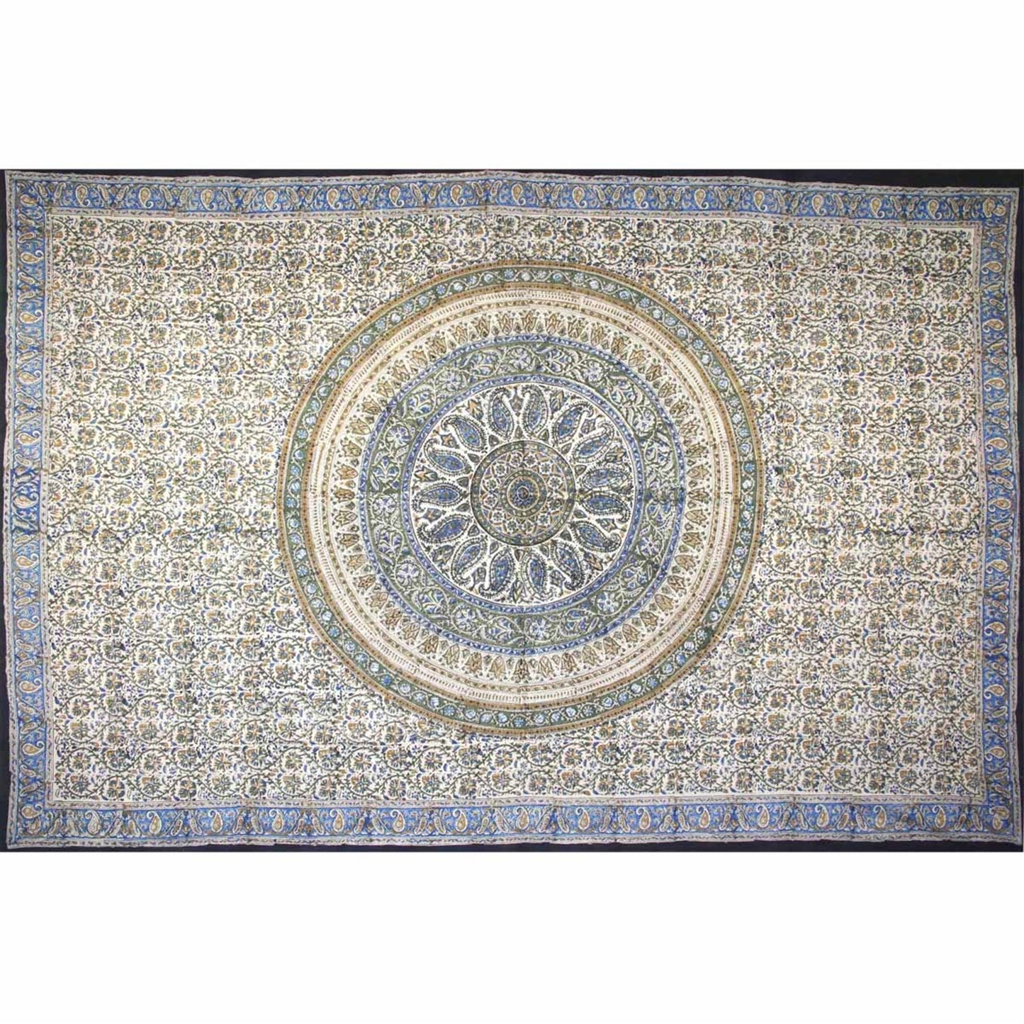 Tapestry Full Size Kalamkari Circle Blue / Green