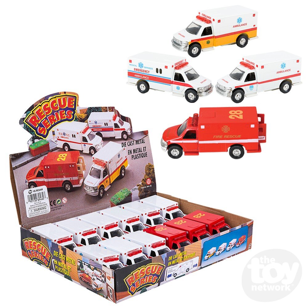 Diecast Pullback - Rescue Squad Ambulance - 5" - Sold Individually
