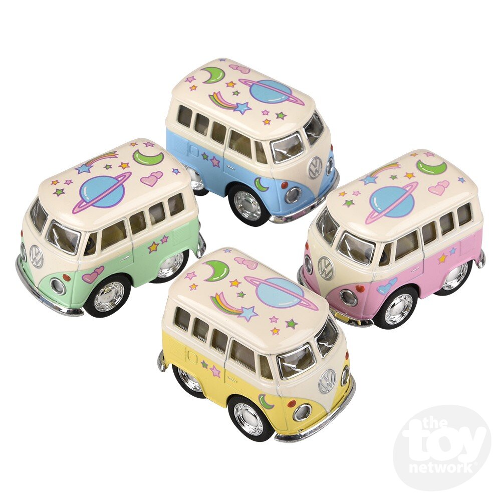 Diecast Pullback - Mini - VW Bus Pastel Flower Power - 2" - Sold Individually