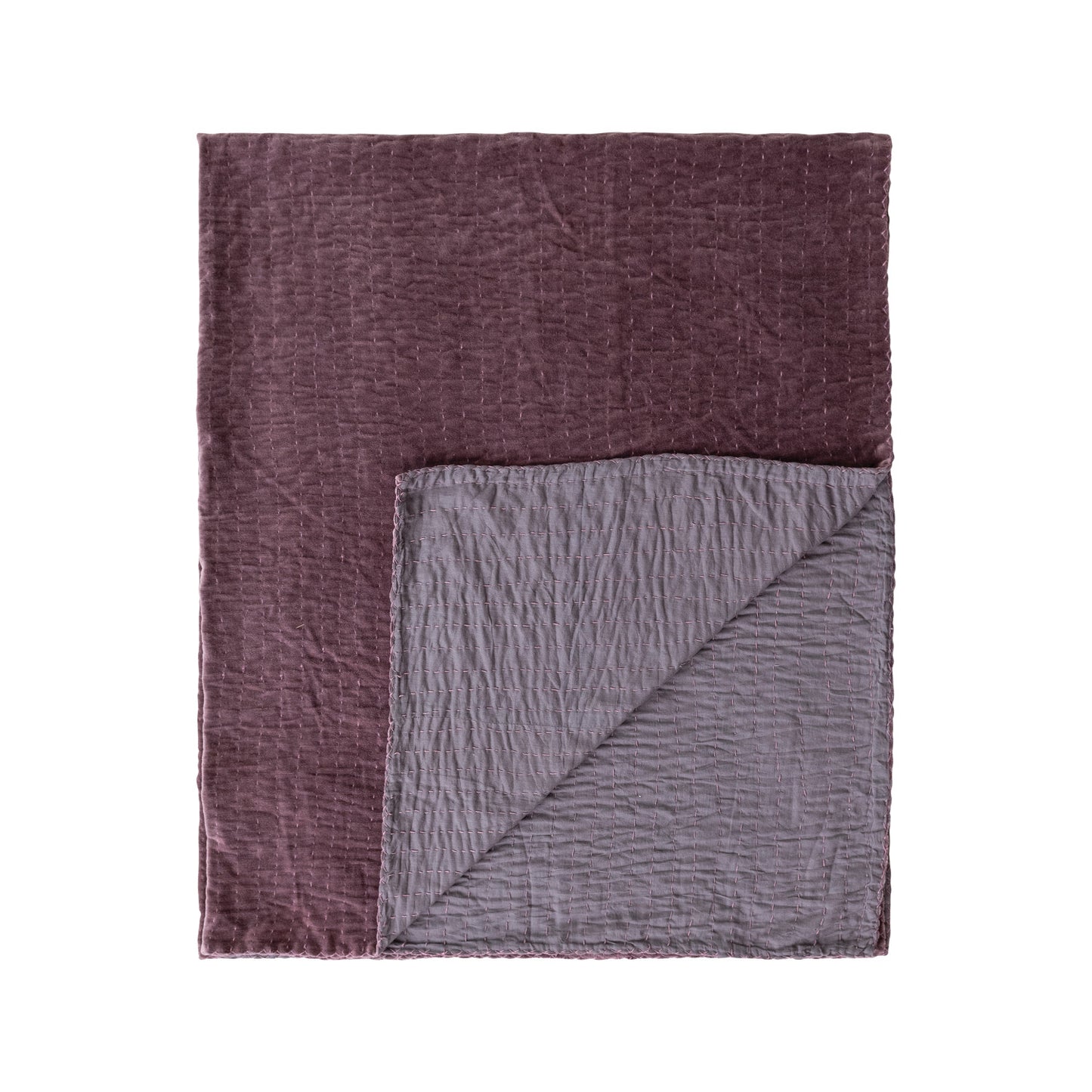 Throw Blanket Velvet Kantha Hand Embroidered Purple