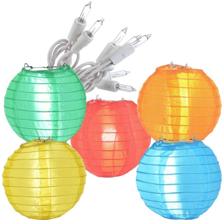 String Lights Nylon Lanterns Set of 10 4" Round Multi Colored