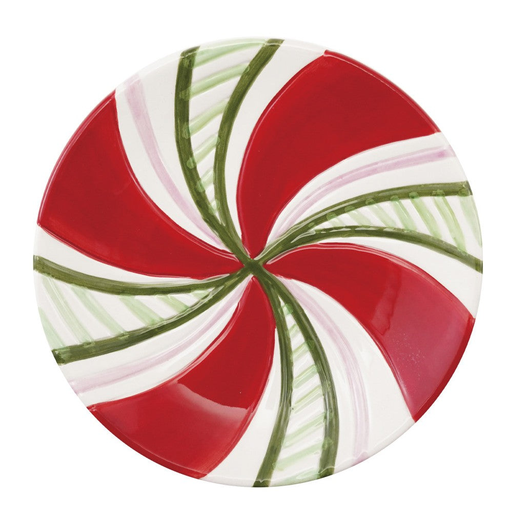 Holiday - Ceramic - Plate - Candy Striped - Red, White & Green - 5.75" Round