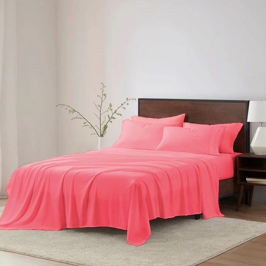 Queen Sheet Set Microfiber 1800 Series Brights Overstock Special Price Coral Pink