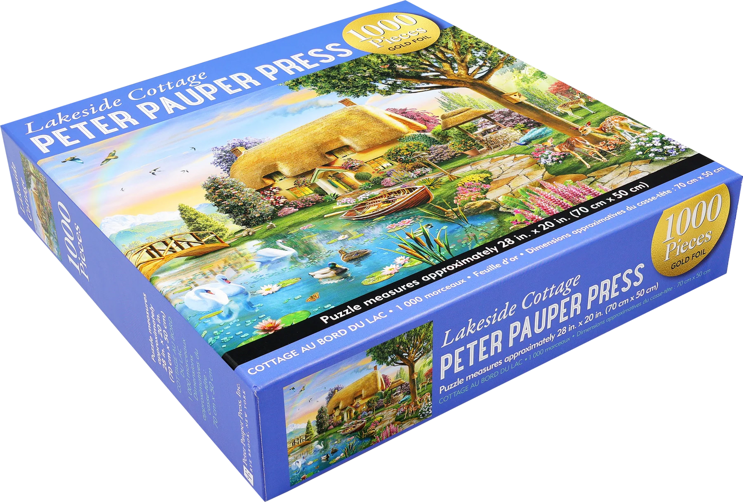 Puzzle 1000 Piece Lakeside Cottage with Gold Foil Highlights