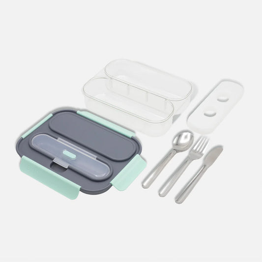 Bento Box - 2 Compartment with Utensils & Ice Pack - Gray