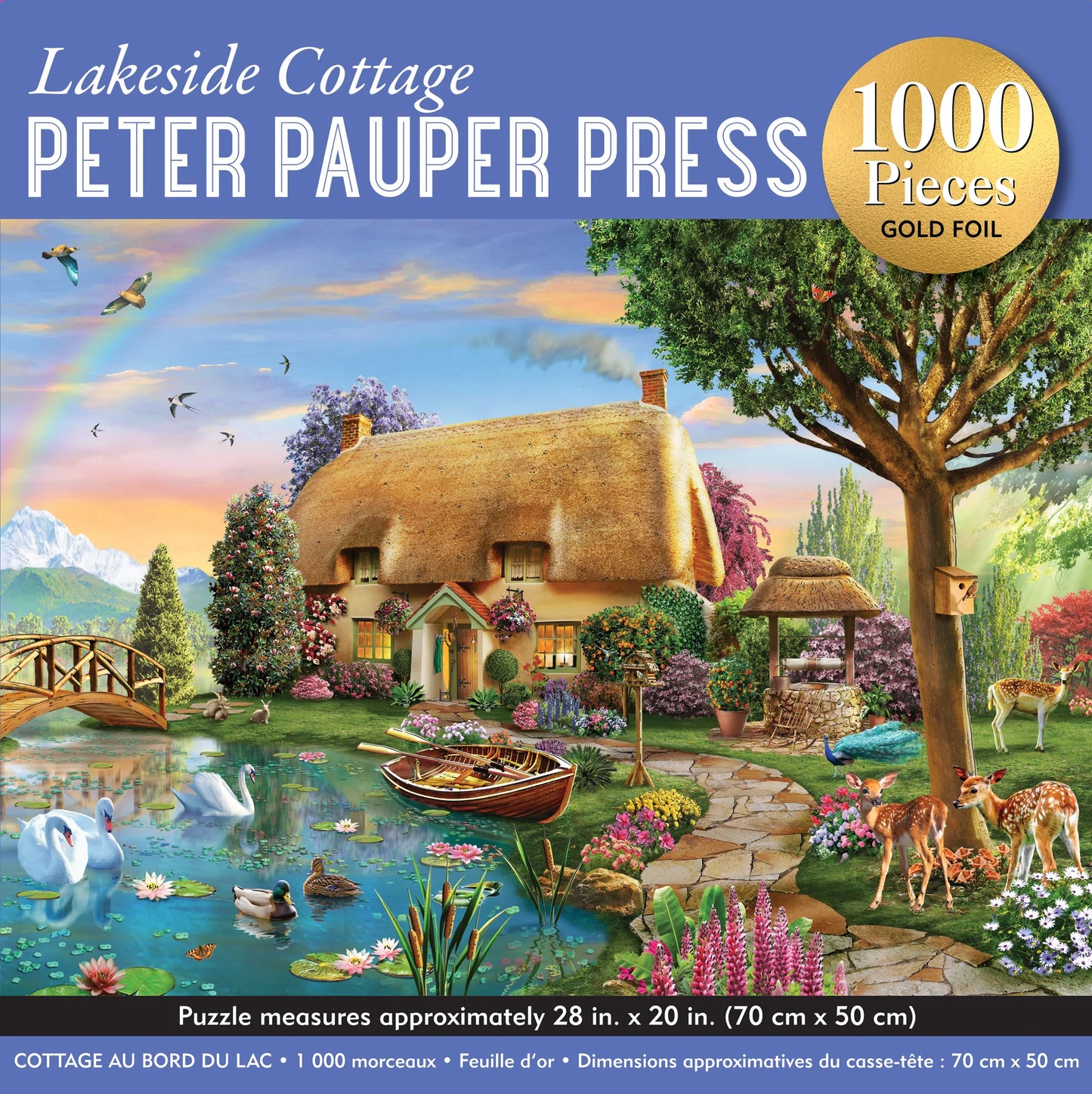 Puzzle 1000 Piece Lakeside Cottage with Gold Foil Highlights
