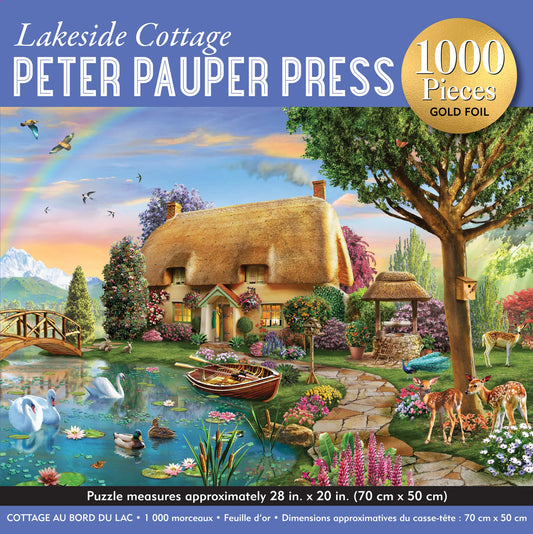 Puzzle 1000 Piece Lakeside Cottage with Gold Foil Highlights