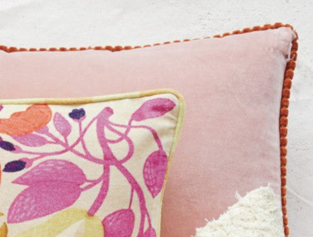 Pillow Lumbar Cotton Velvet Apricot & Pink 18" Square