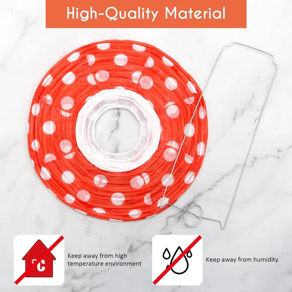 Paper Lantern Mushroom Shaped Red & White Polka Dots 8"