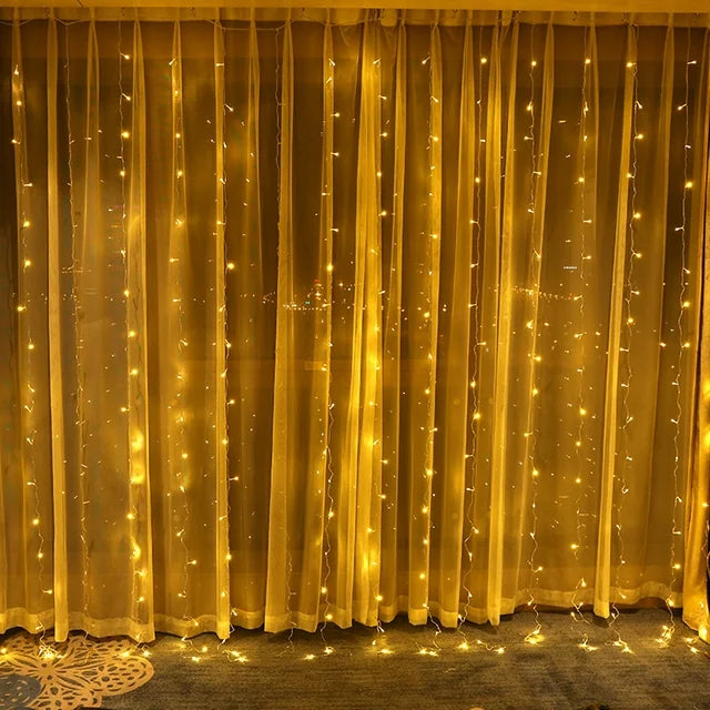Curtain Lights - 300 LED Clear String Lights 9ft x 9ft Warm White