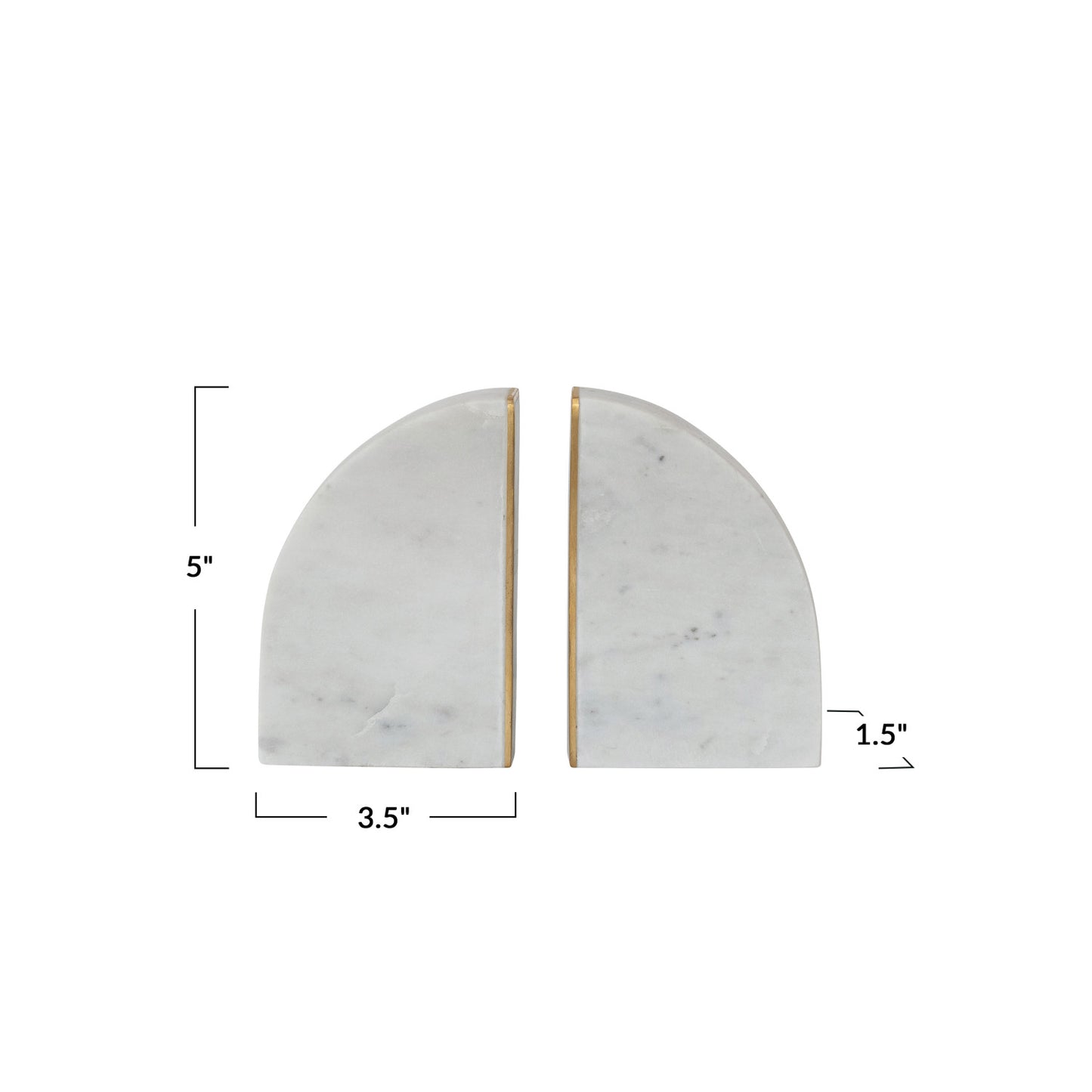 Bookends Marble White With Brass Inlay 5"h (Sold as Pair)