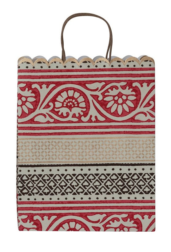 Gift Bag Handmade Recycled Scalloped Paper Vintage Pattern
