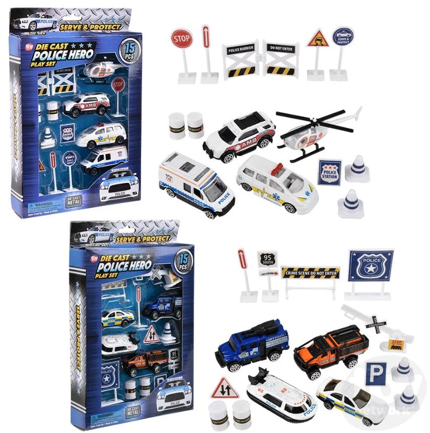 Diecast Play Set Police 15 Piece