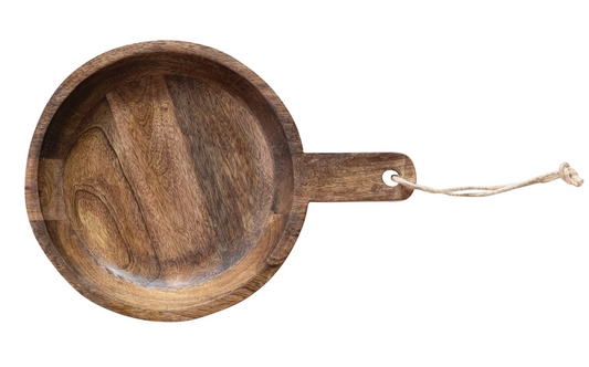 Bowl Mango Wood w/ Handle & Jute Tie Natural 13 1/4"L