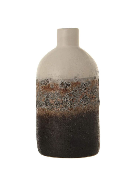 Vase Stoneware Textured Ombre Reactive Glaze Brown & White Tall Bottle