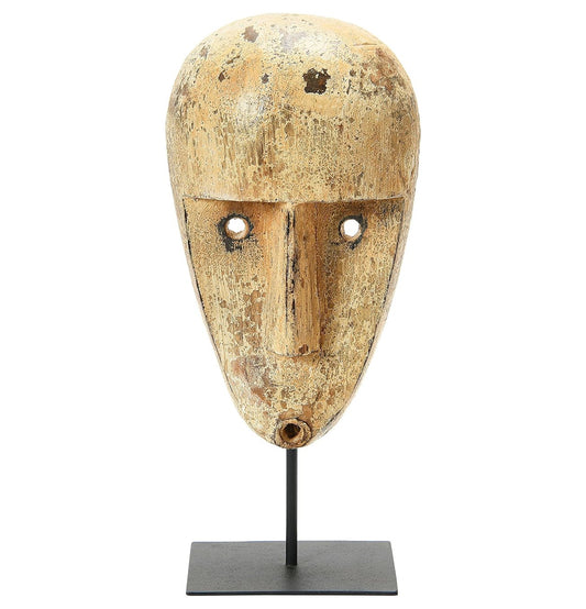 Decor Mask Wood Hand Carved On Metal Stand 15.75" High