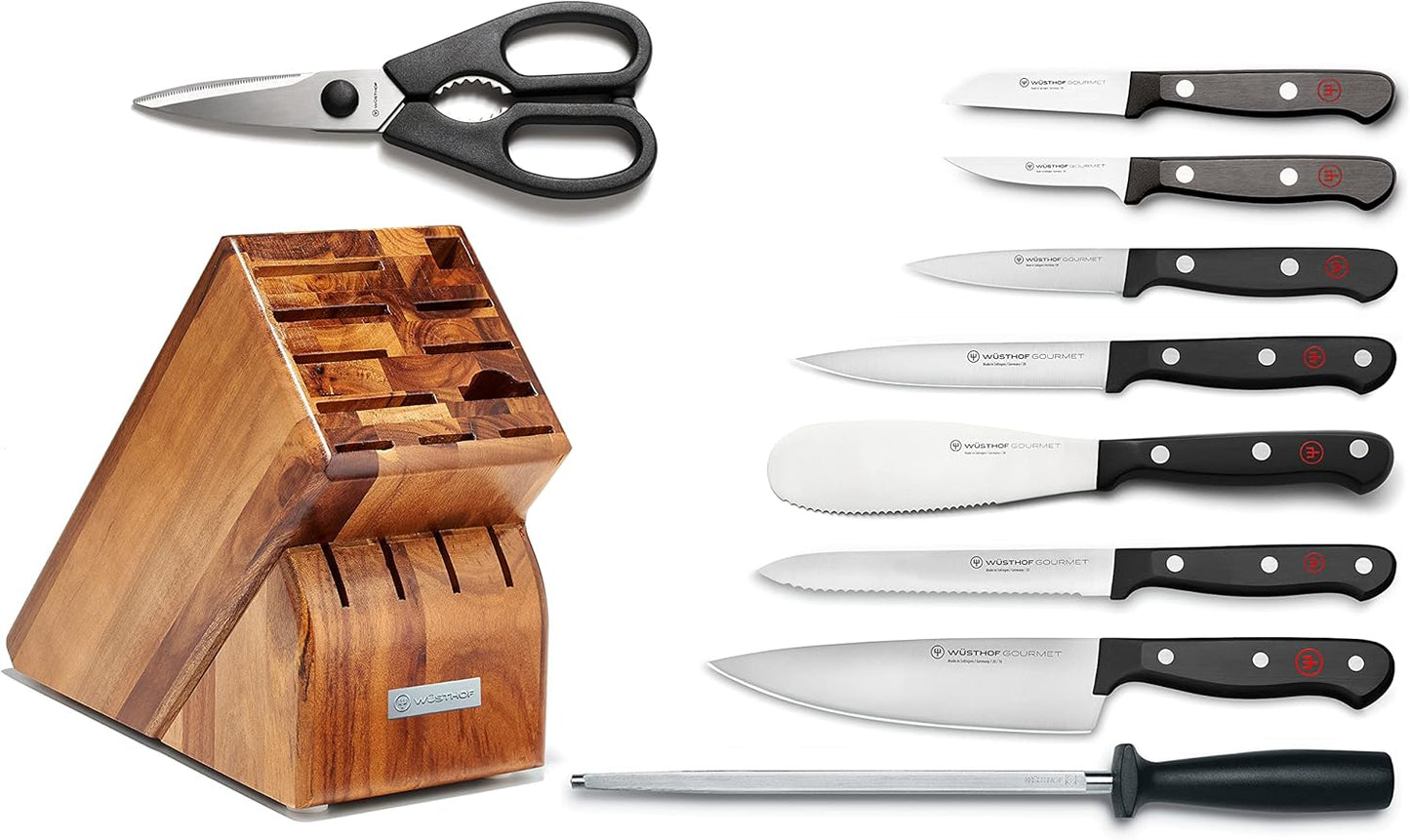 Gourmet 10pc Knife Block Set 15-Slot Acacia