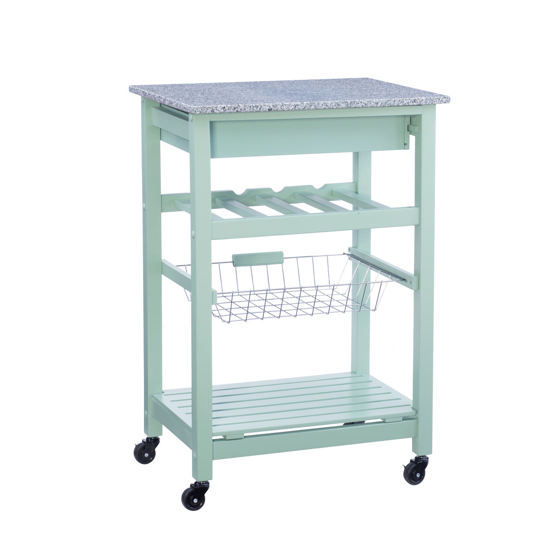 Zoey Kitchen Cart Granite Top Green Base