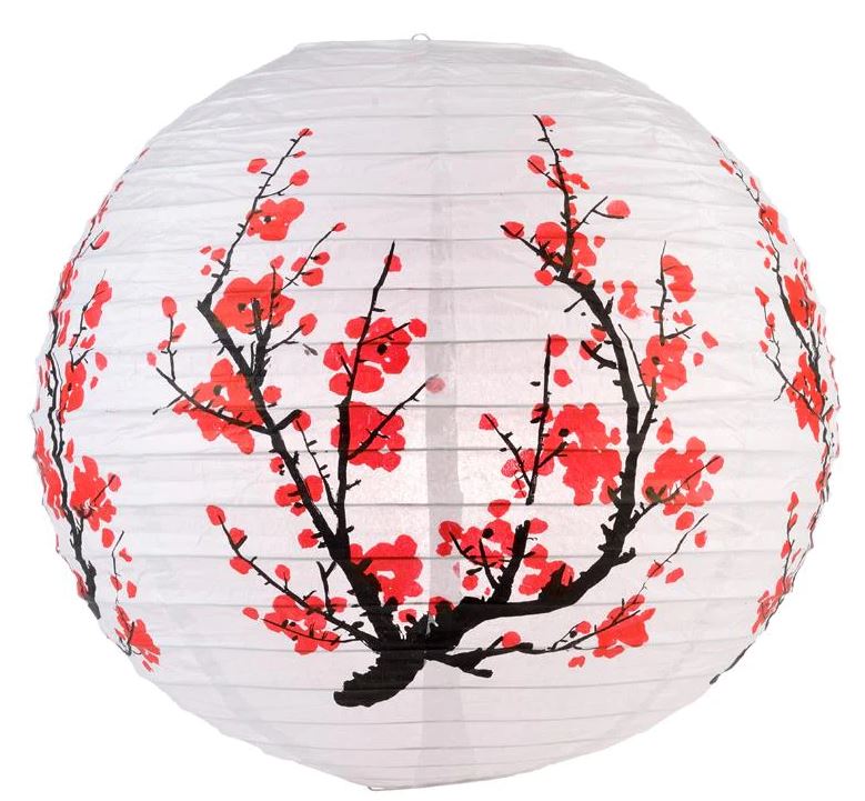 Paper Lantern 14in Patterned Japanese Plum Tree