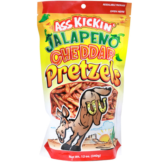 Ass Kickin’ Jalapeno Cheddar twisted pretzels 12oz Bag
