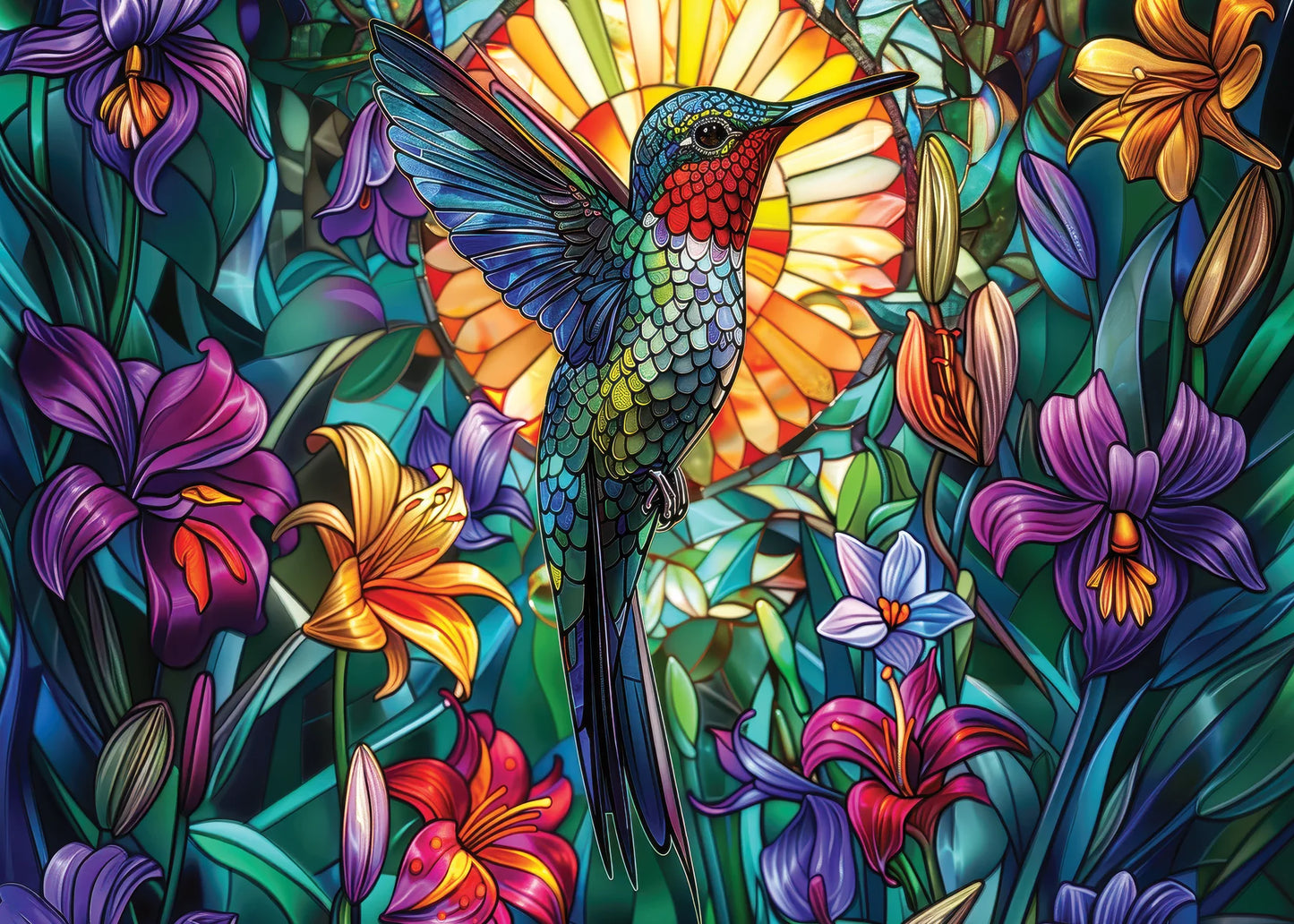 Puzzle 1000 Piece Stained Glass Hummingbird with Iridescent Highlights