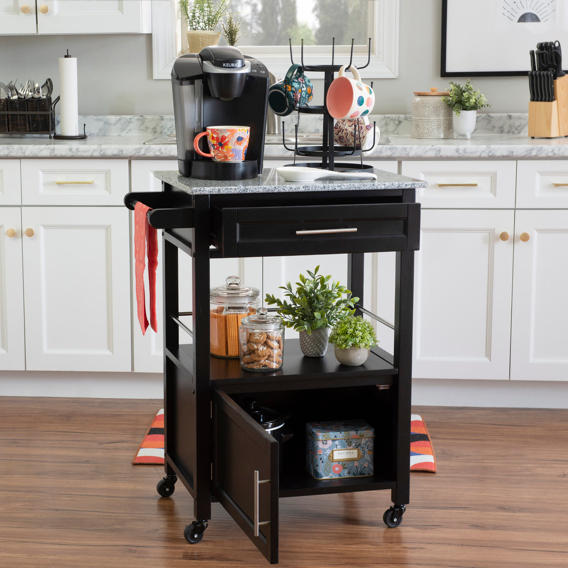 Mitchell Kitchen Cart Granite Top Black