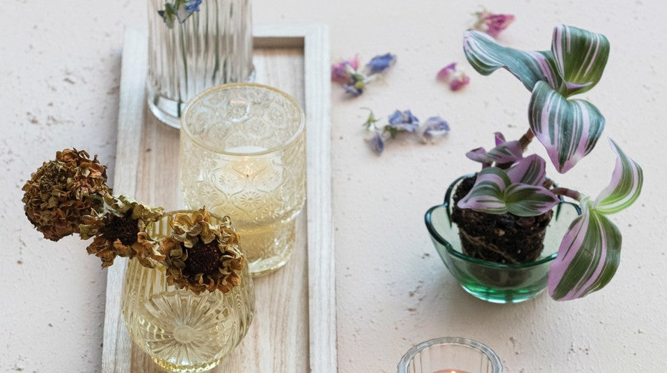 Vase Ribbed Cut Glass Flower Design - Sold Individually