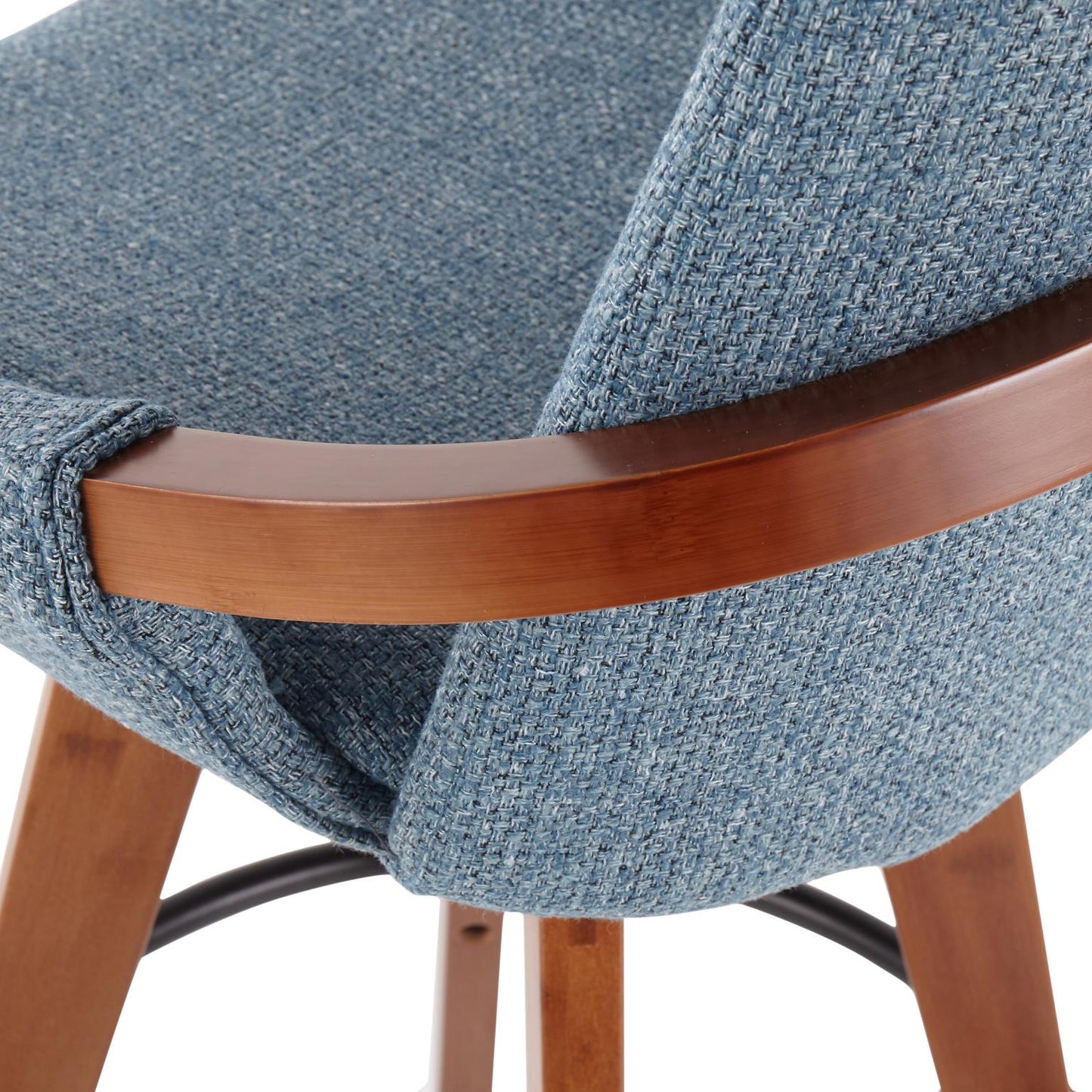 Cosmo Swivel Counter Stool Fabric Blue & Walnut Wood