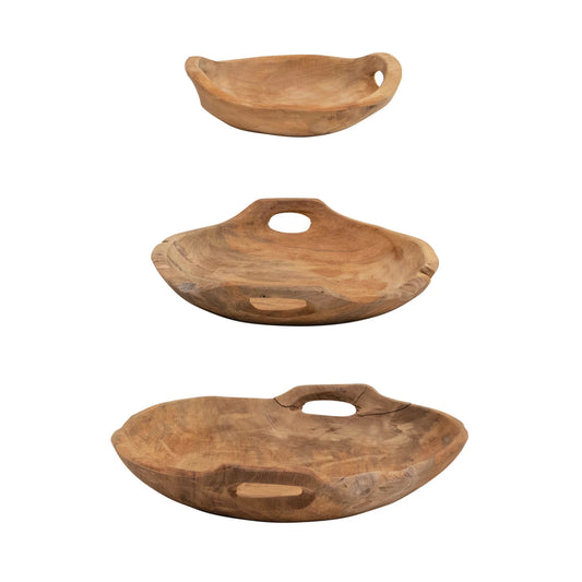 11 3/4" Teak Wood Bowls with Handles