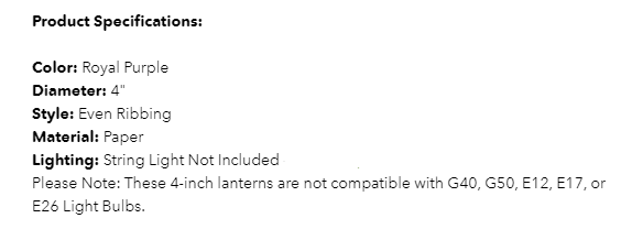 String Lights Paper Lanterns Set of 10 4" Round Purple