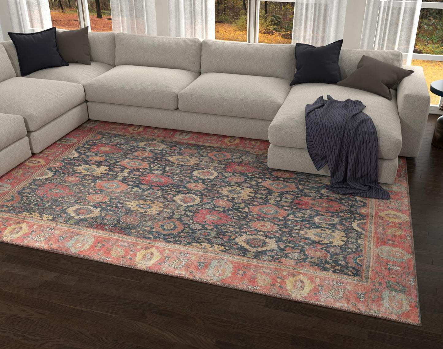 London Luna Navy Washable Rug 2' x 3'