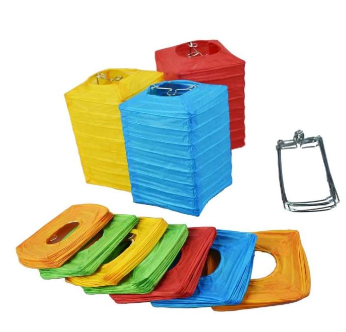 String Lights Paper Lanterns Set of 10 4" Hako (Box Shape) Multi Colored