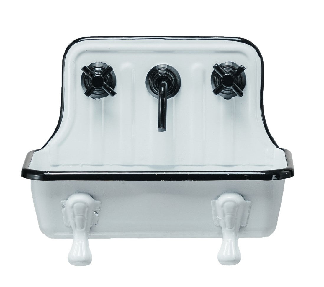 Soap Dish Metal Sink w/ Faucet, White & Black