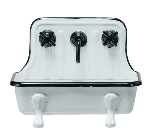 Soap Dish Metal Sink w/ Faucet, White & Black