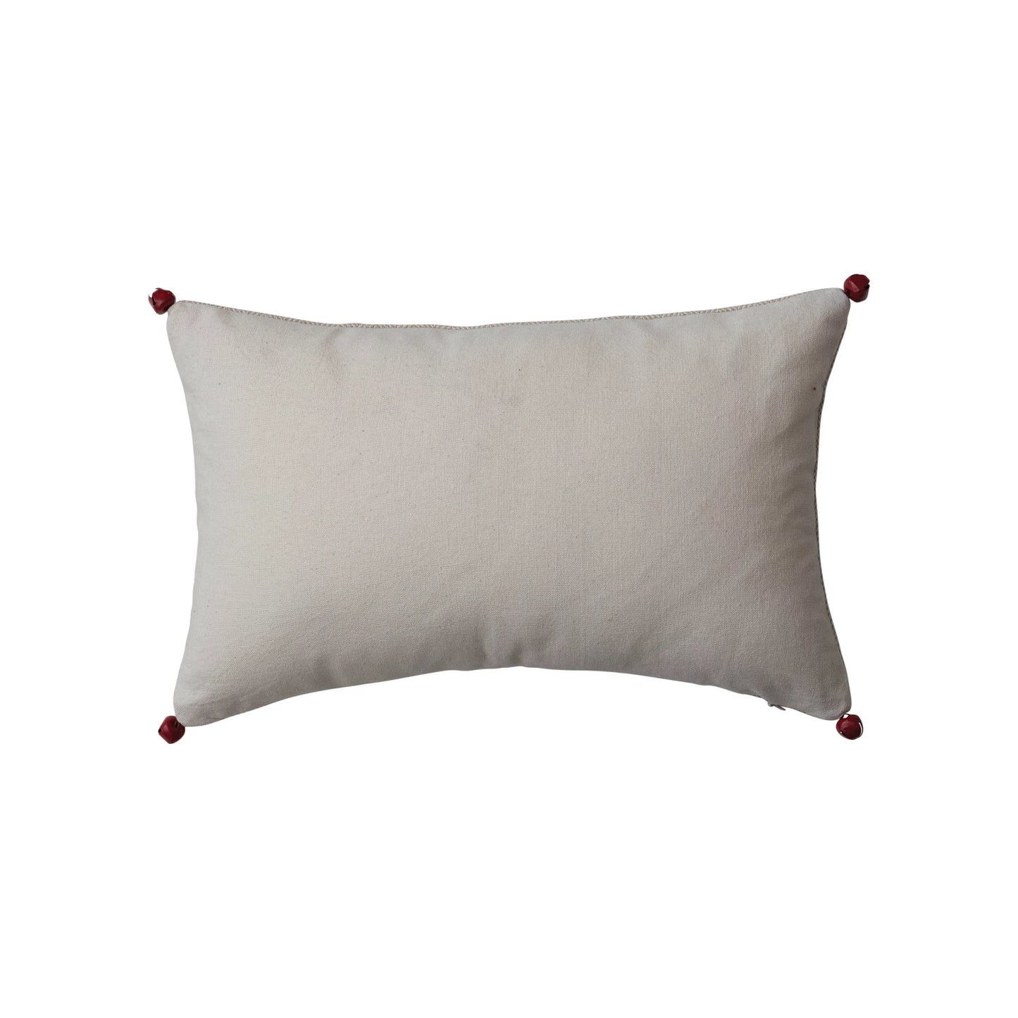 Pillow Lumbar Holiday Woven Cotton w/ Appliqued Joy with Jingle Bells
