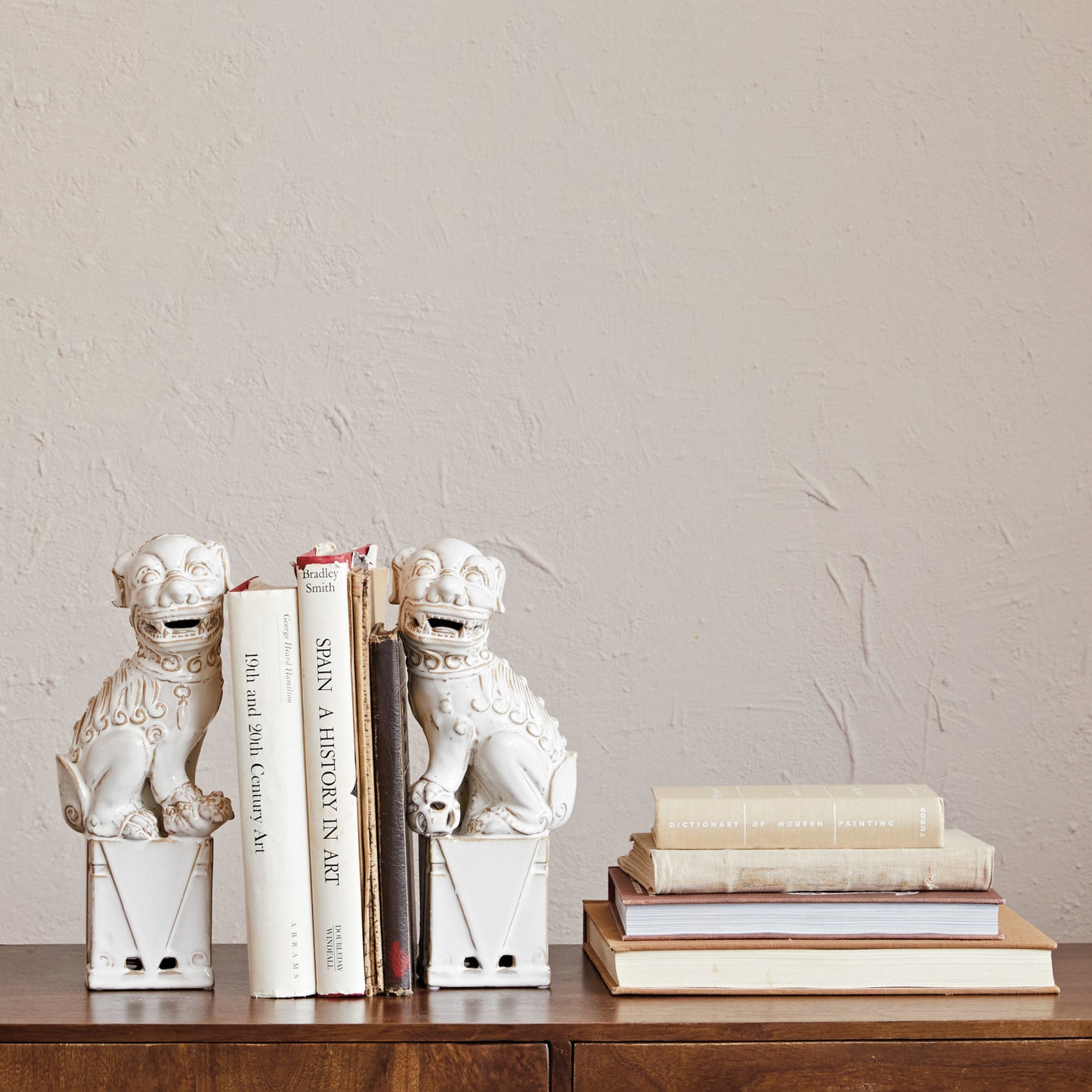 Bookends Stoneware Foo Dogs White 13.25"h (Sold as Pair)