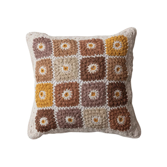 Pillow Block Pattern Crocheted Granny Square Cotton Multicolor 18" Square